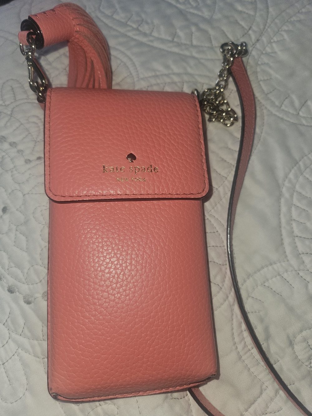 kate spade Coral Pink Pebbled Leather Crossbody Phone Bag